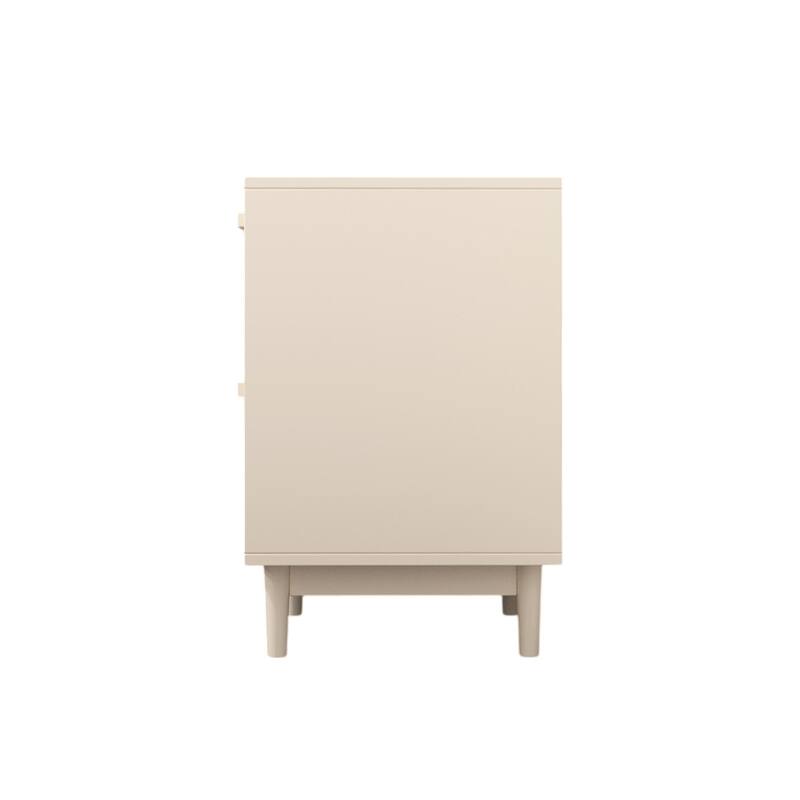Rattan Nightstand, Wood End Table, Side Table with 2 Faux Rattan-Decorated Drawers for Living Room, Bedroom