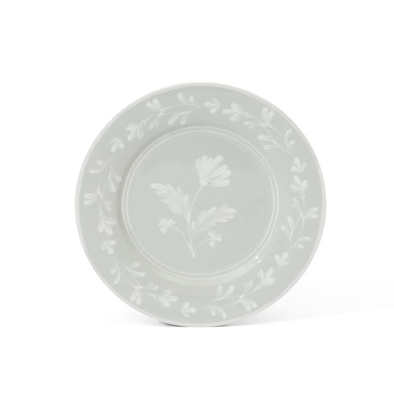 Martha Stewart Maiden Crown 12-Piece Dinnerware Set - Vegan Bone China Ceramic Plates & Bowls - Floral Design - Service for 4