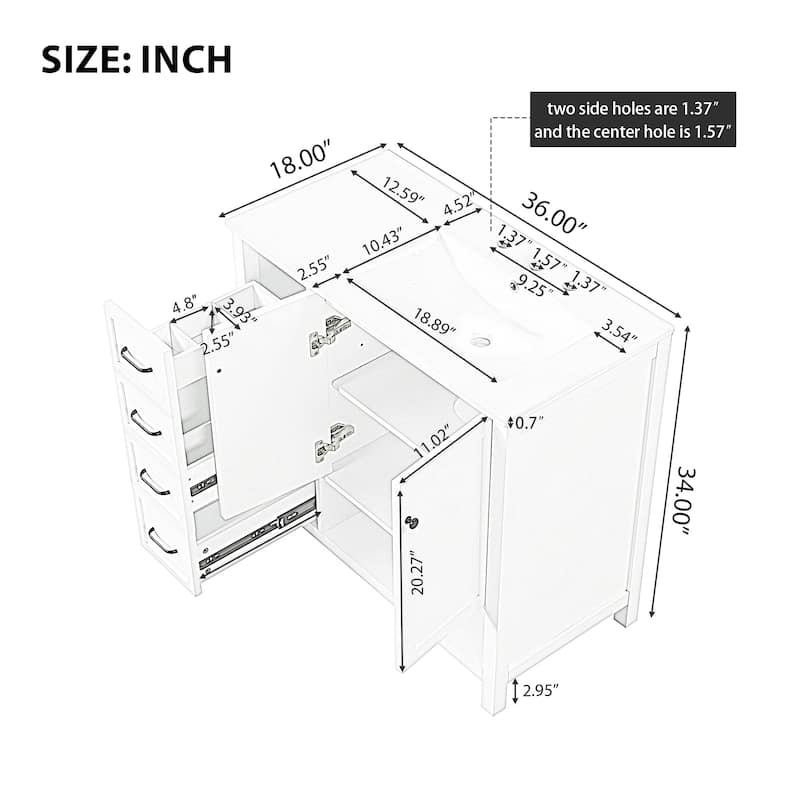 36"Bathroom Vanity with Sink Top, Bathroom Vanity Cabinet with Two Doors and Two Drawers, Solid Wood, Open shelf, MDF Boards