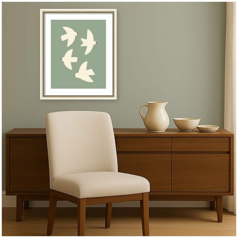 Kate and Laurel Minimalist Birds Poster 4 Green by Laura Moss Framed Wall Art Print