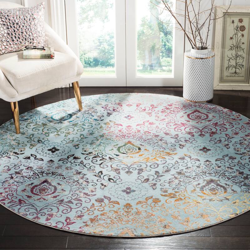 SAFAVIEH Aria Bilha Vintage Boho Damask Rug - 6'5" Round - Blue/Multi