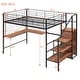 preview thumbnail 2 of 7, Full Size Metal Loft Bed with Desk and Metal Grid, Stylish Metal Frame Bed with Lateral Storage Ladder and Wardrobe Black