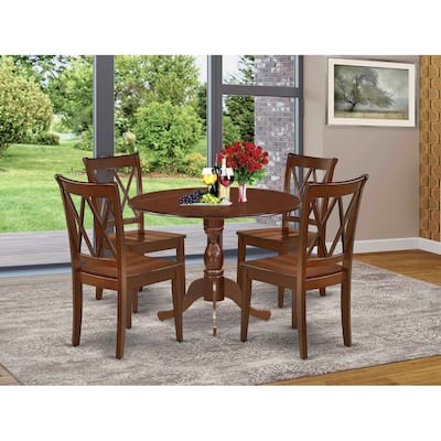 HomeStock 5-Piece Mahogany Finish Solid Wood Top Dining table with 4 Chairs with Drop Leaf Lattice Back