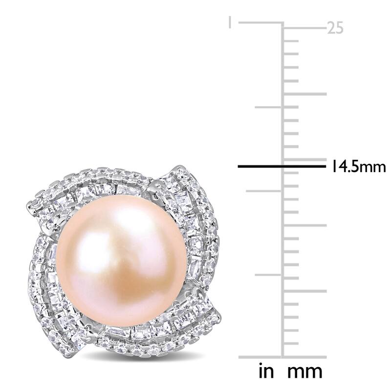 Miadora Cubic Zirconia and Pink Freshwater Cultured Fashion Pearl Earrings Silver
