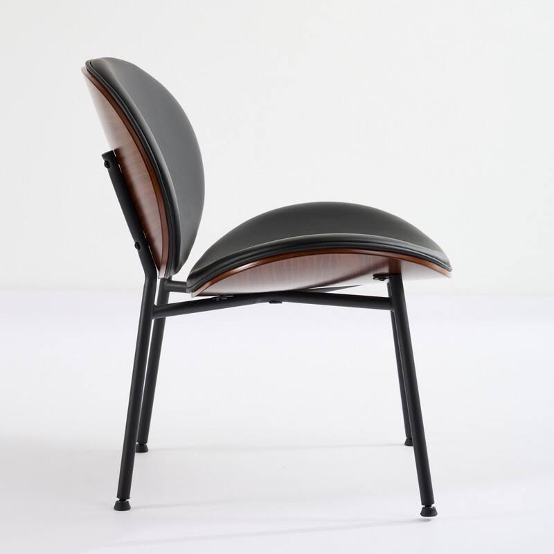 Mid-Century Modern Shell Chair - Black PU Leather with Walnut Finish Tripod Base