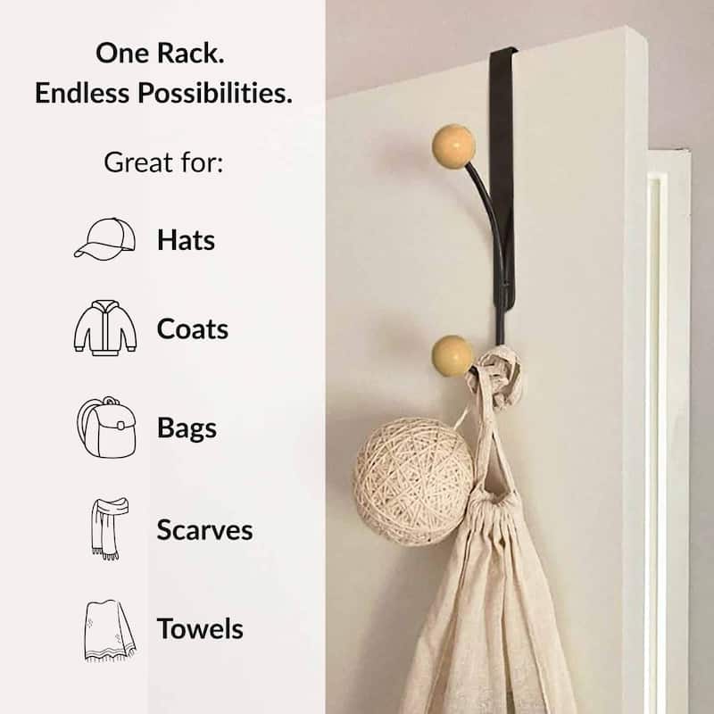 Over The Door Hook Rack with 2 Ball Ends - 0.8 L x 4 W x 7.5 H