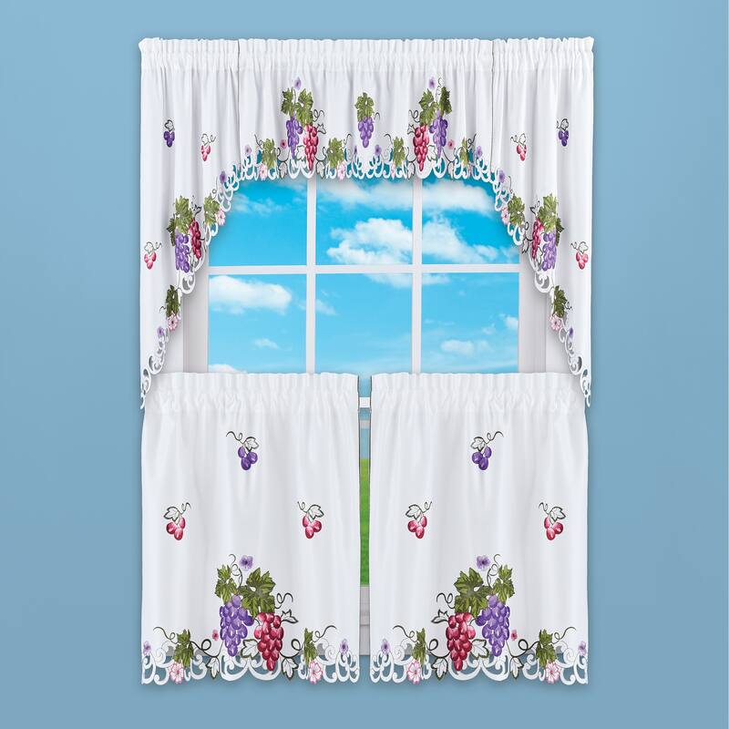 Charming Embroidered Vineyard Vine Kitchen Curtains