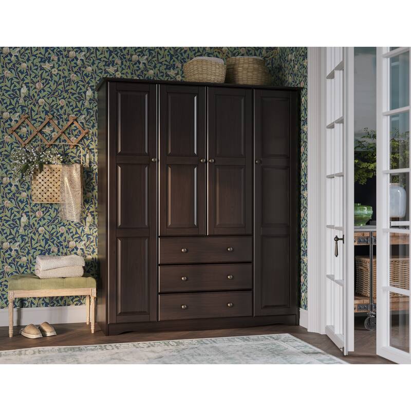 Palace Imports 100% Solid Wood Family Wardrobe Armoire (No Shelves Included)