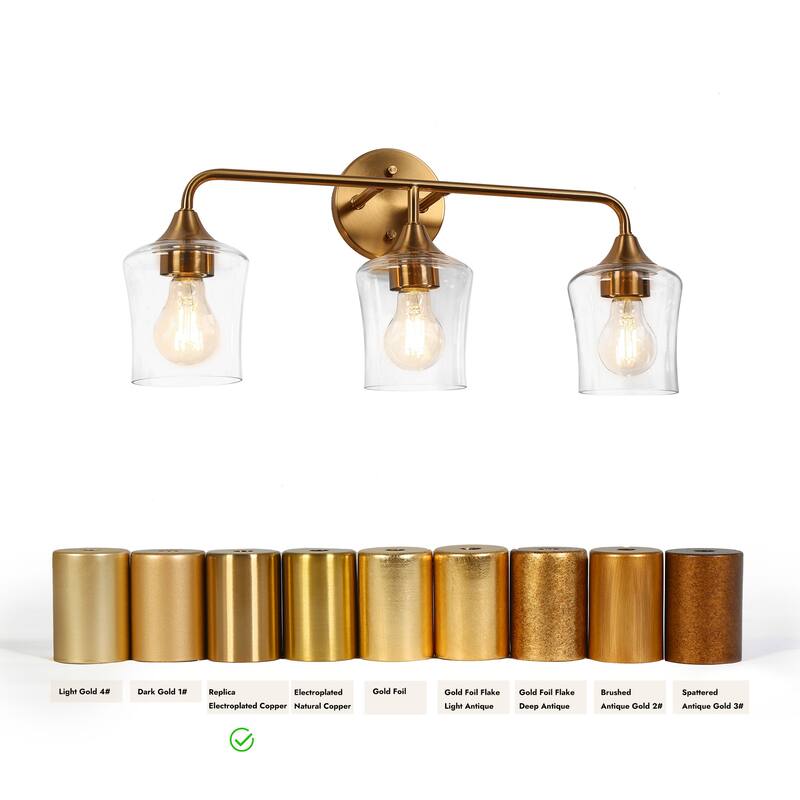 Modern 3-Light Gold Wall Sconces Clear Glass Vanity Light for Bathroom - 22" L x 6.7" W x 10.6" H