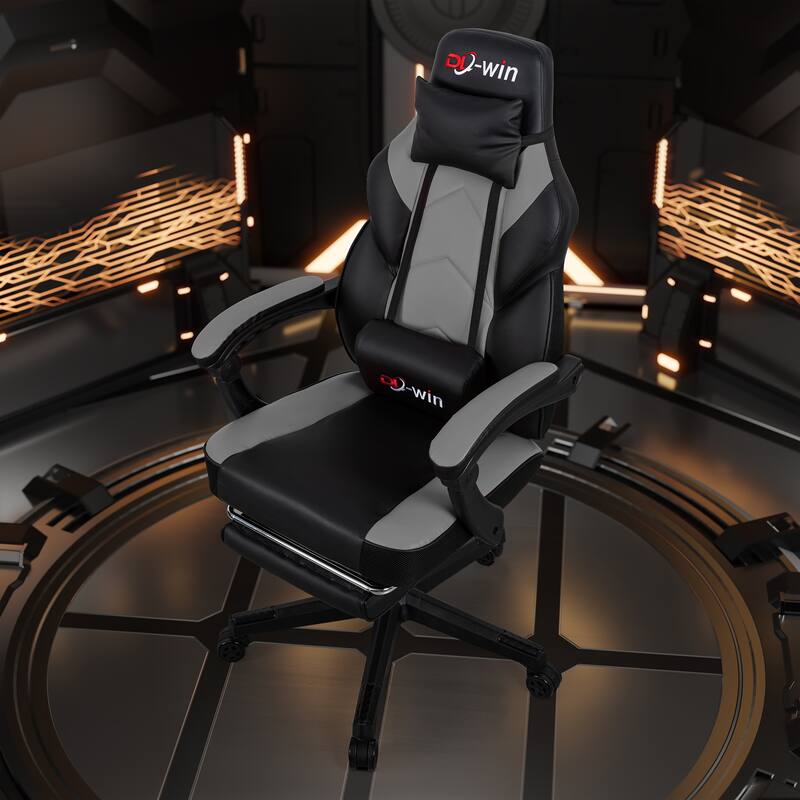 Futzca Gaming Chair PU Leather Office Chair with Headrest, Footrest & Massage Lumbar Support