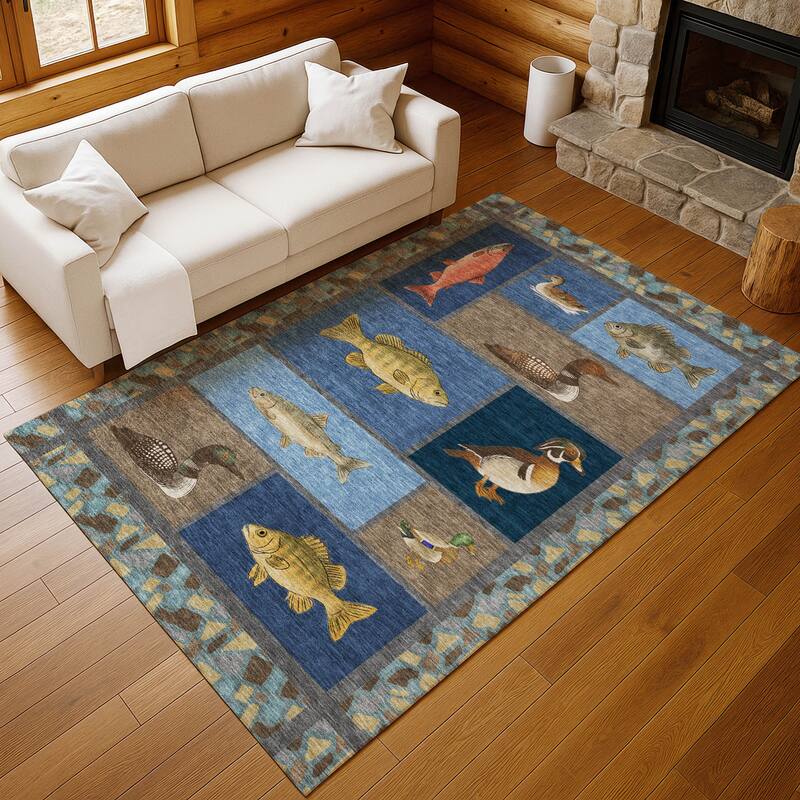 Machine Washable Indoor/ Outdoor Cabin Lodge Chantille Rug
