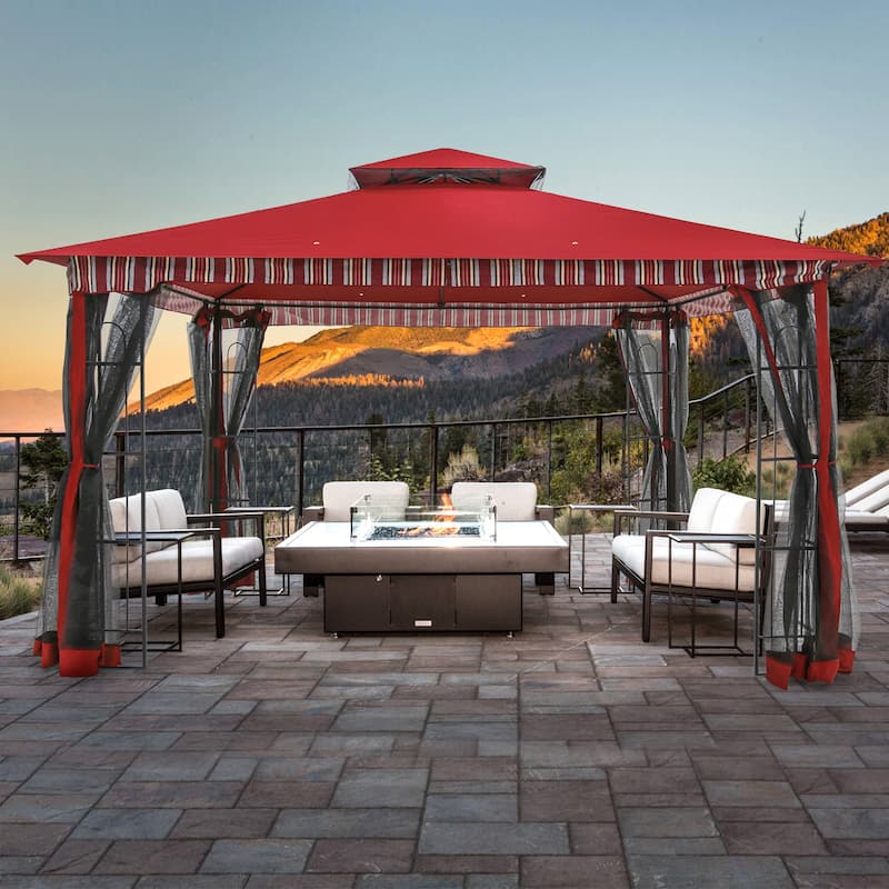 Cozywor 12 ft. x 10 ft. Outdoor Steel Patio Gazebo with Netting