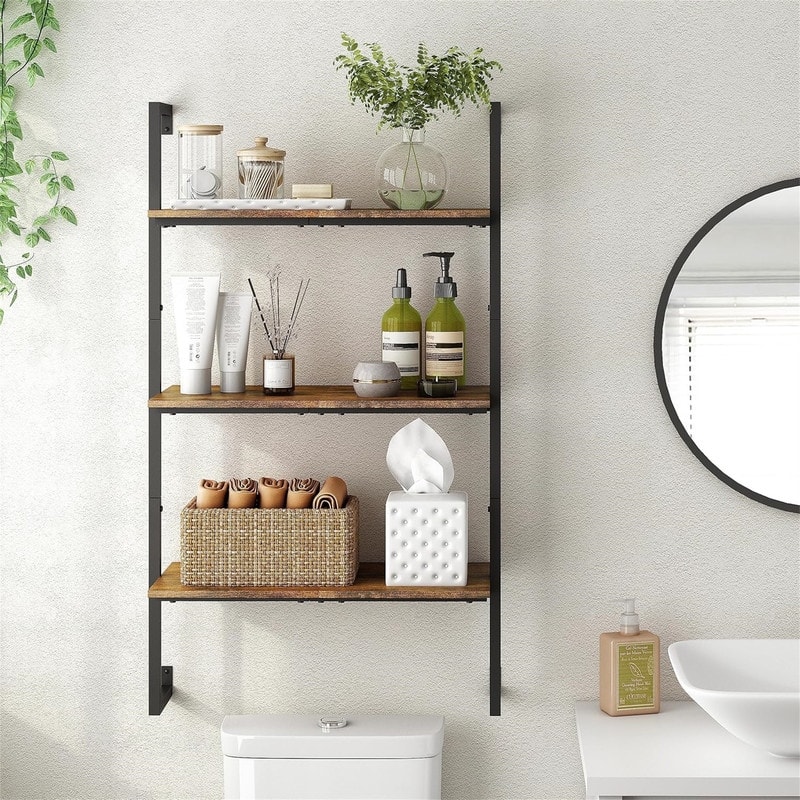 3 Tier Bookshelf Wall Mounted Ladder Shelf - 11.61"D x 24.8"W x 43.3"H
