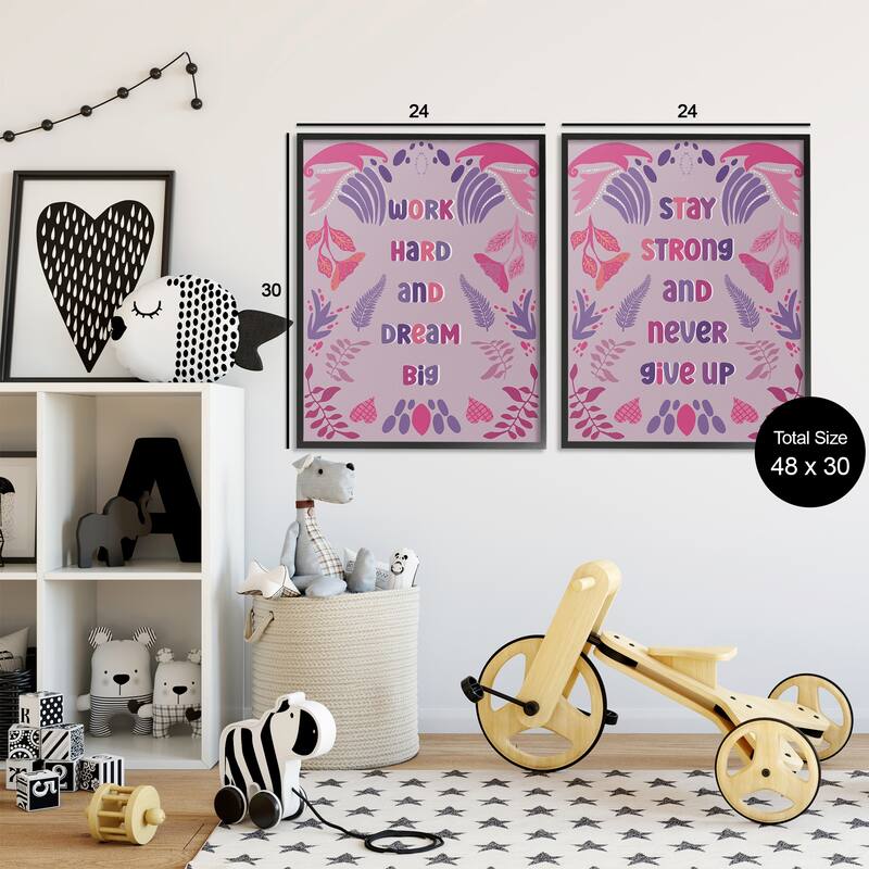 Stupell Purple Motivational Work Hard Framed Giclee Art Design By Julia Fox (Set of 2)
