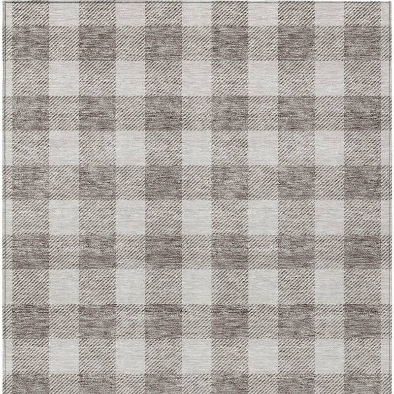 HomeRoots Plaid Transitional Rectangle Outdoor Rug