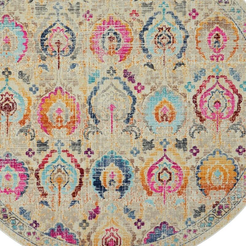 HomeRootsFloral Transitional Round Area Rug - 72' X '72' X '0.5