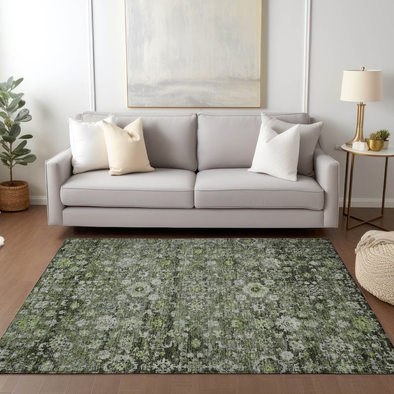 Machine Washable Indoor/ Outdoor Chantille Traditional Vintage Floral Rug - Green - 10' x 14'