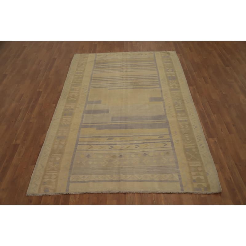Hand Woven Oriental 100% Wool Carpet Southwestern Tribal Yellow & Gold Kilim Area Rug - 8' 11'' X 5' 10''