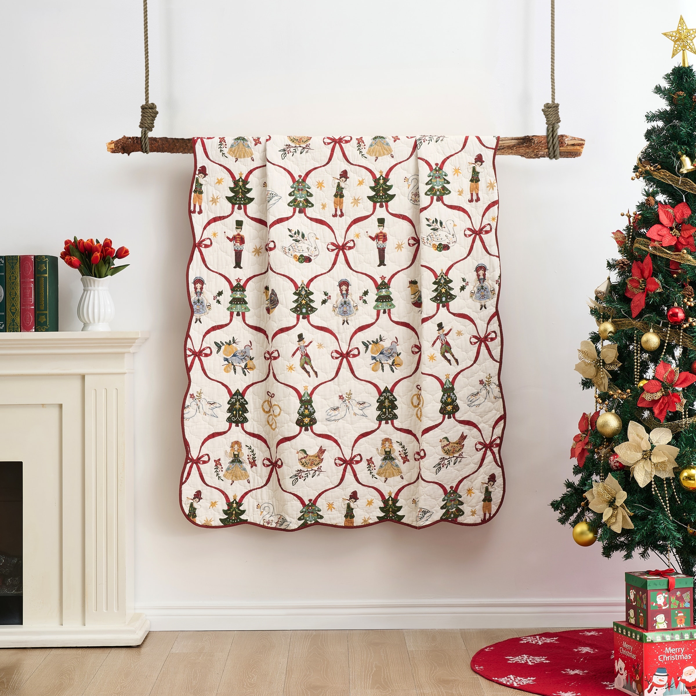 Greenland Home Fashions 12 Days of Christmas Holiday Quilted Throw Blanket