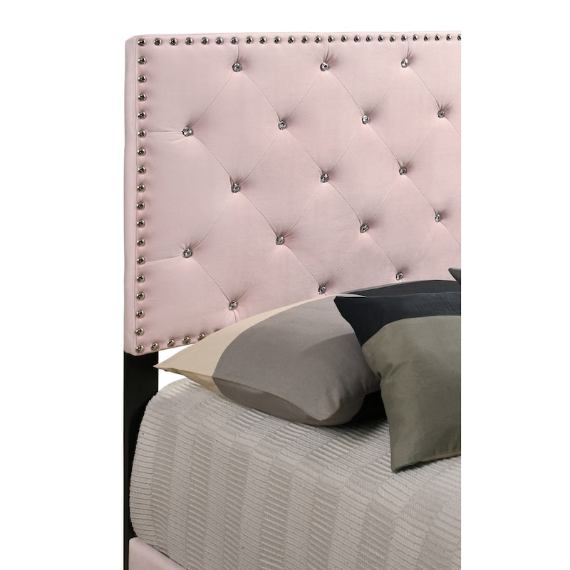 Faux Jewel Tufted Velvet Upholstered Twin Panel Bed - 77" - Pink