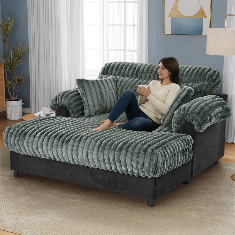 Roomfitters Chaise Lounge Sofa 65.25" Cloud Plush Upholstered Sofa Couch with Two Pillows, Cozy Living Room Furniture