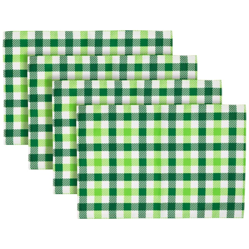 Set of 4 Green and White Checkered Printed Placemats 18"