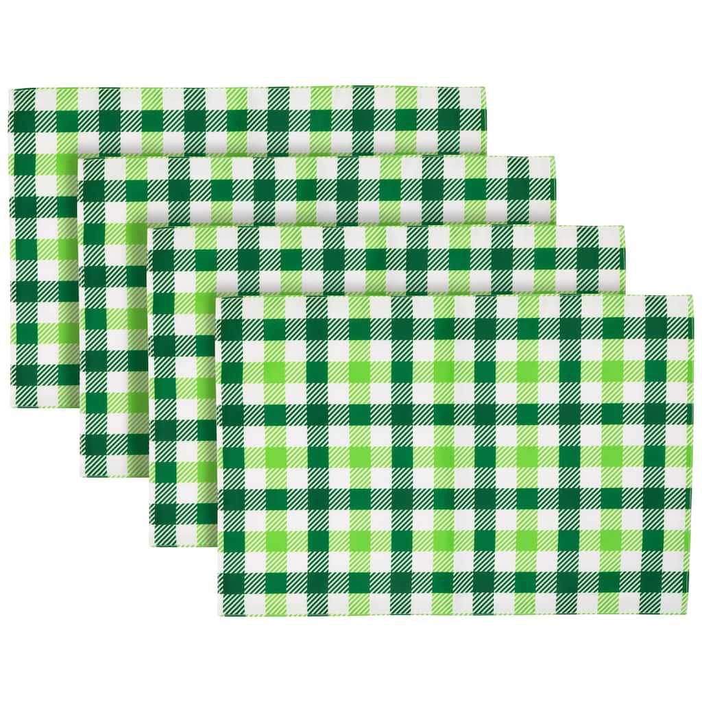 Set of 4 Green and White Checkered Printed Placemats 18"