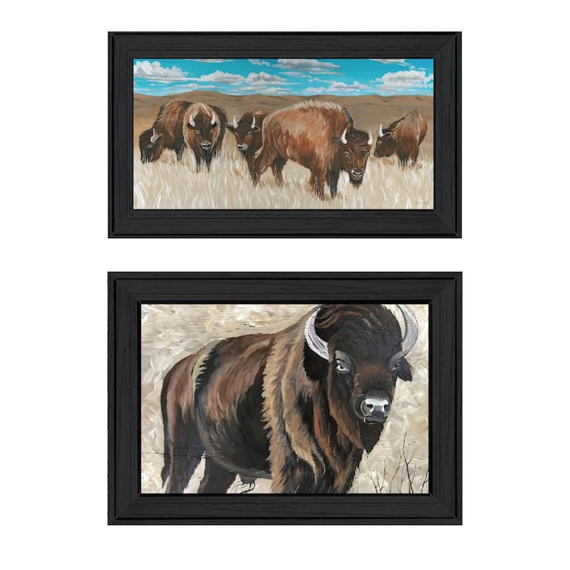 Trendy Decor 4U "The Boss of the Bison Herd" Printed Framed Wall Art by Cindy Jacobs - Charcoal - 21 x 12