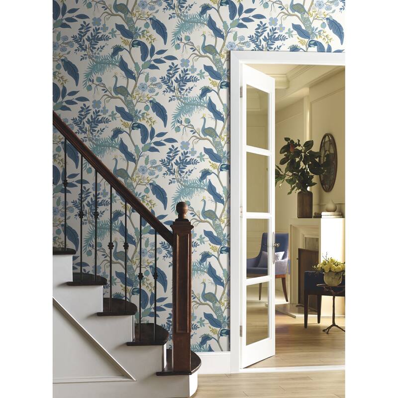 Rifle Paper Co.Peacock Blue & White Wallpaper