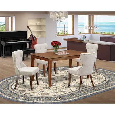 Dining Table Set for 4 - Kitchen Table with 4 Chairs - Modern Cottage Style - Mahogany Finish