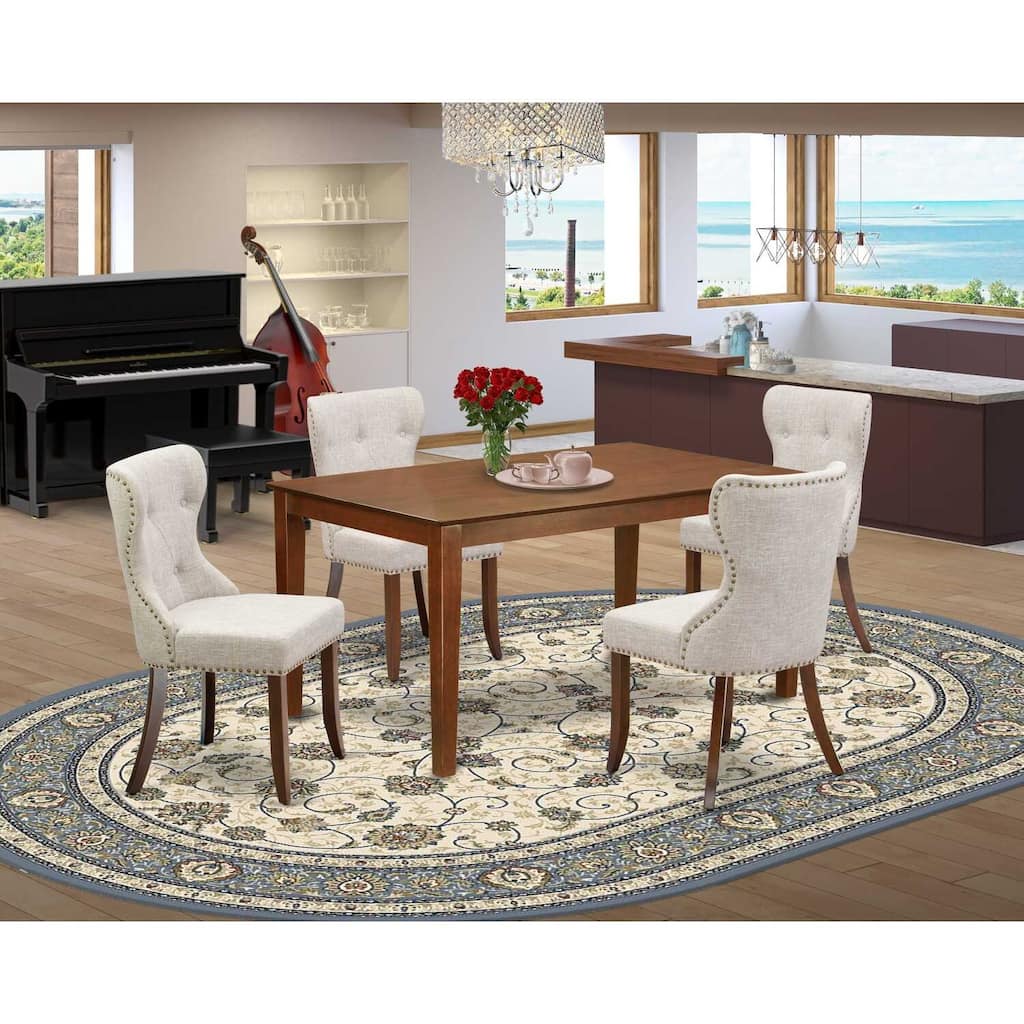 Dining Table Set for 4 - Kitchen Table with 4 Chairs - Modern Cottage Style - Mahogany Finish