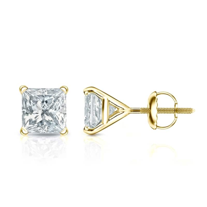 Auriya 14k Gold Lab Grown Princess Diamond Stud Earrings 0.50 to 5.00 ct. tw. 4-Prong Martini Screw-Back (F-G VS) - Yellow - 1.25 ct. tw.