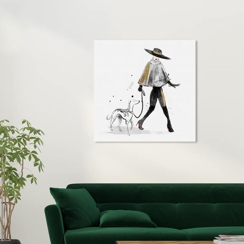 Wynwood Studio Canvas Fashion and Glam Inkwash Fashion Dog and Model Black and Glam Wall Art Canvas Print - 30 x 30