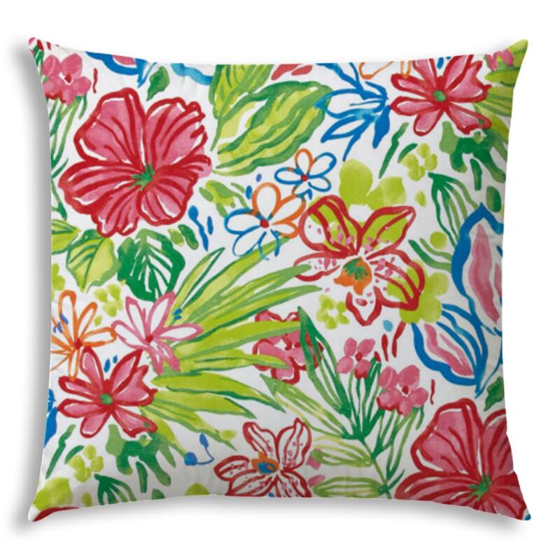 HomeRoots 20" Green and White Floral Indoor Outdoor Throw Pillow Cover and Insert - 18