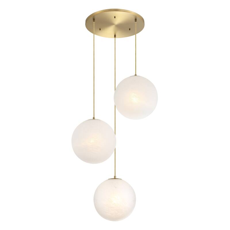 Pixie 3-Light Brushed Gold Modern Globe Chandelier for Entryways with 14 in. Etched Cloud Glass Shades - 30