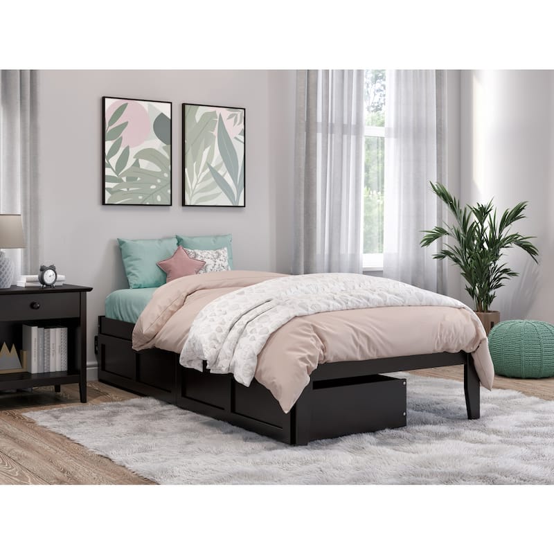 Twin Bed with Drawers - Espresso Finish, Modern Glam Bedroom Furniture