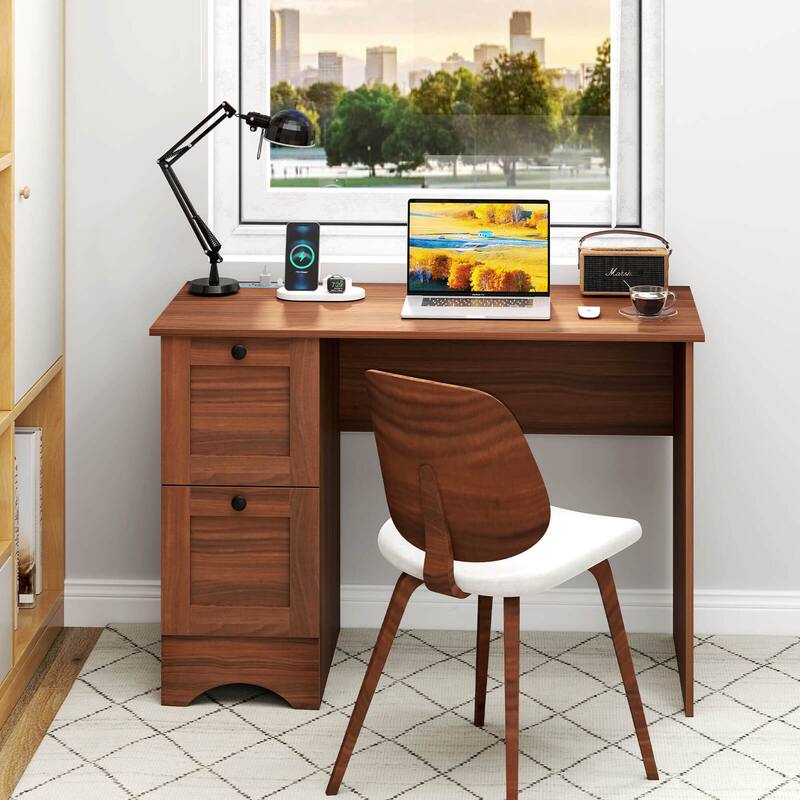 Costway 43" Home Office Desk Compact Study Writing Desk with 2 Drawers