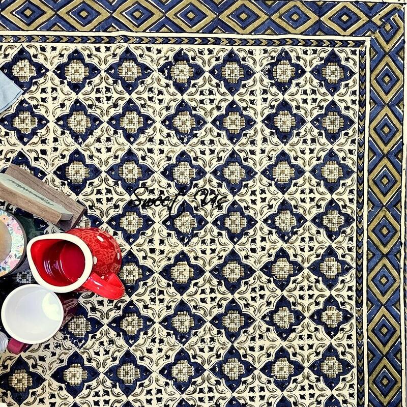 Vegetable Dyed Block Print Cotton Moroccan Tablecloth Collection