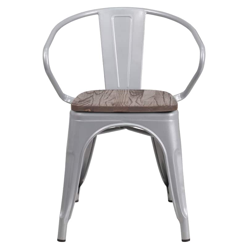 Metal Chair with Wood Seat and Arms