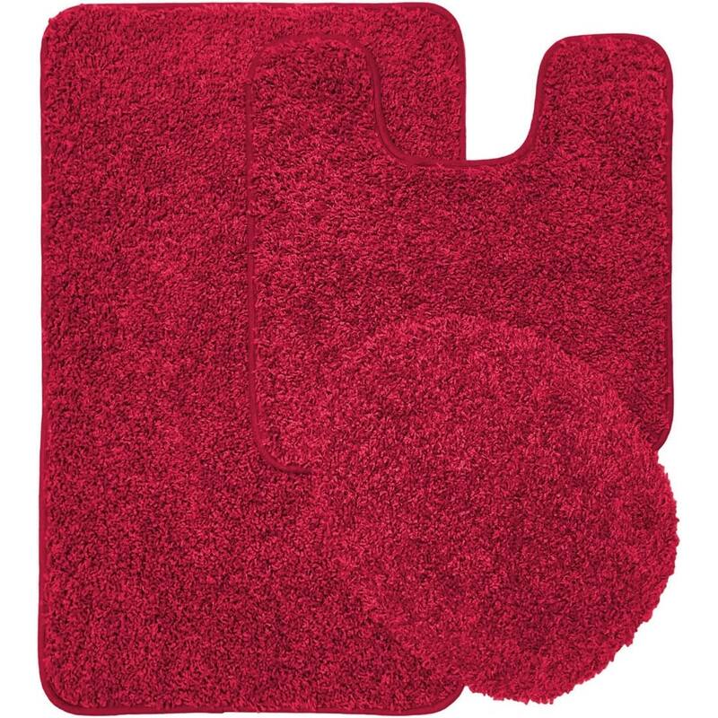 Layla 3 PC Shaggy Bathroom Rug Set, Bath Mat, Contour Rug, Lid Cover, Solid Colors