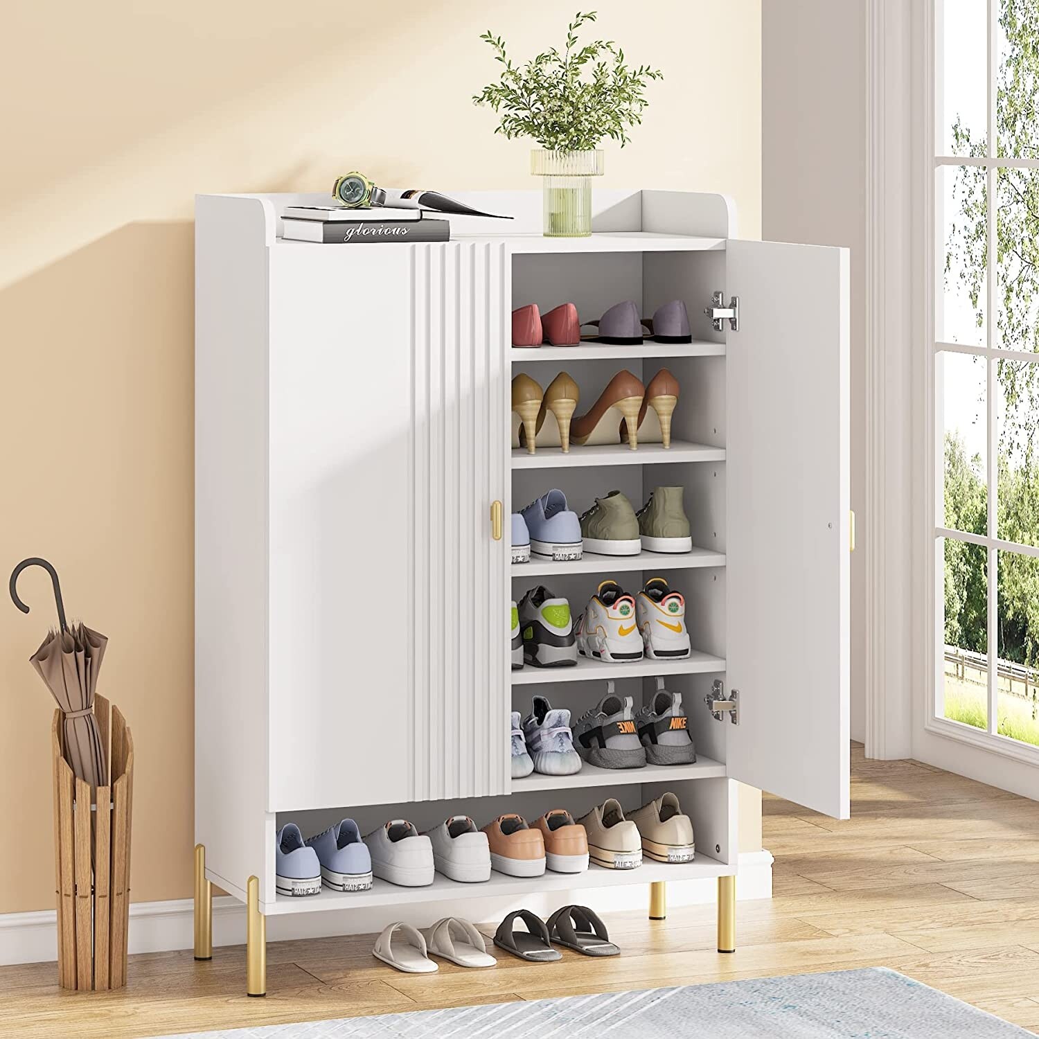 6 Tiers Shoe Cabinet with Doors Shoe Storage Organizer for