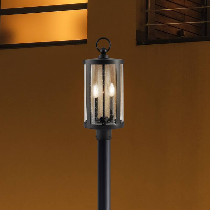 Broadstone 2 Light Post Top Matte Black with Clear Seeded Glass
