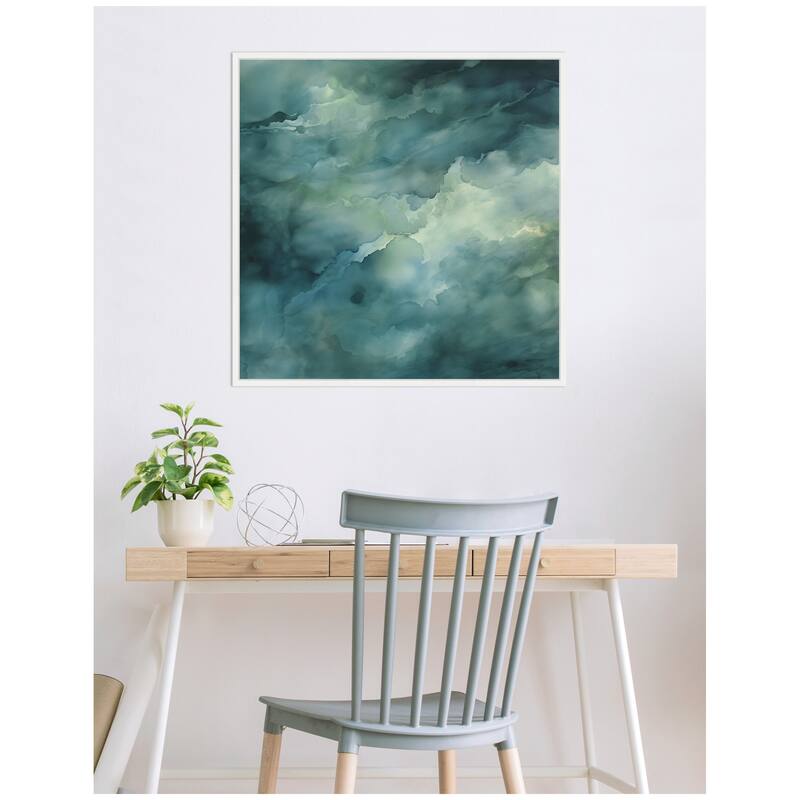 Kate and Laurel Sylvie Rich Green Teal Watery Abstract Framed Canvas by The Creative Bunch Studio