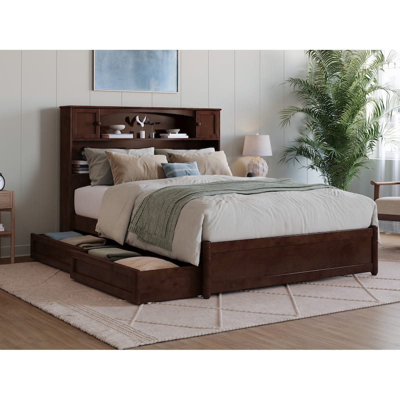 Hadley Platform Bed with Panel Footboard and Storage Drawers - Walnut - Full