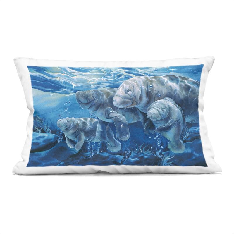 Stupell Underwater Manatee Family Decorative Printed Throw Pillow Design by Jody Bergsma - Accent - Polyester - Blue - Single