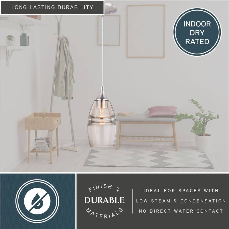 Milano Satin Nickel Mini Pendant Ceiling Light Amber Fog Glass - 4.75-in W x 9.75-in H x 4.75-in D