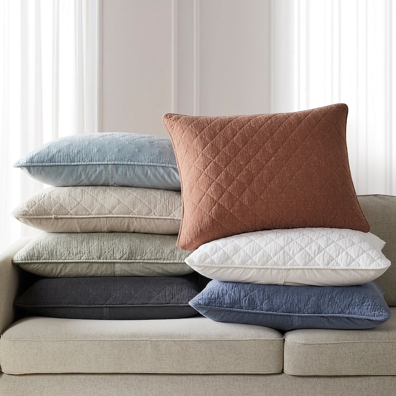 HiEnd Accents Stonewashed Cotton Gauze Traditional Style Solid Color Diamond Stitch 3 Piece Quilt Set