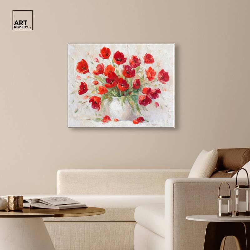 Red Blooms in a Vase Canvas by Art Remedy
