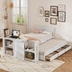 preview thumbnail 2 of 16, Twin Size Multifunctional Wood Platform Bed w/ Desk & Storage Shelf at the End of the Bed, Built-in Trundle & 3 Drawers, White