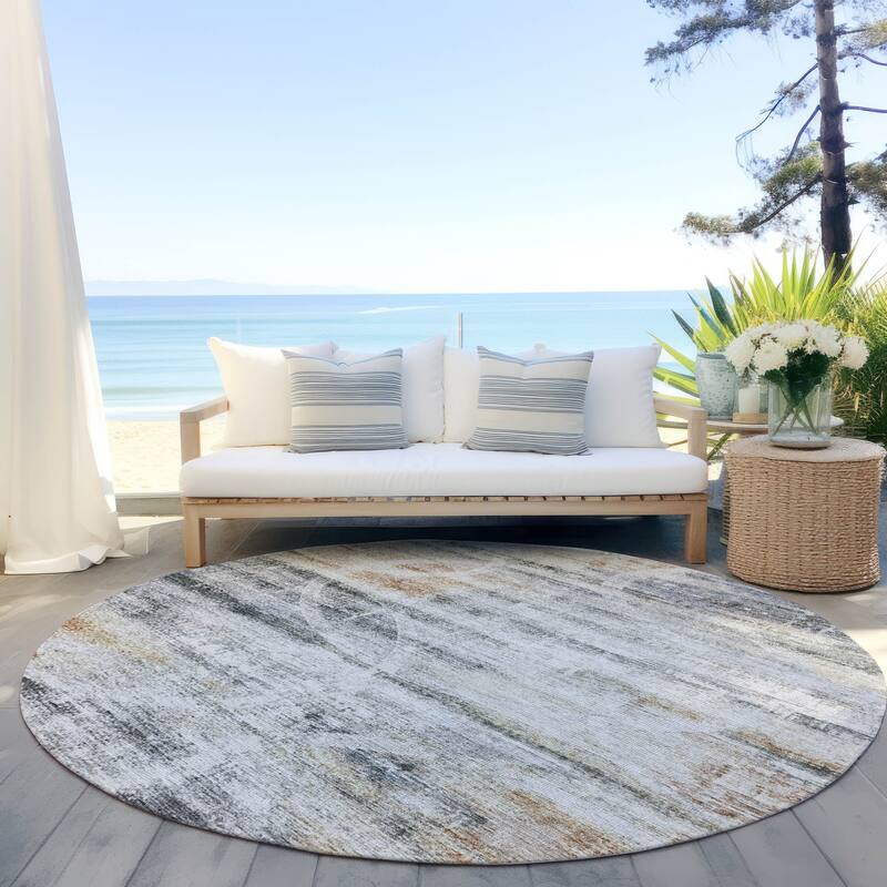 Machine Washable Indoor/ Outdoor Abstract Contemporary Chantille Rug
